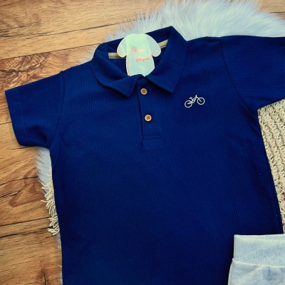 Conj. Camiseta Bicicleta e Bermuda Waves - Marinho